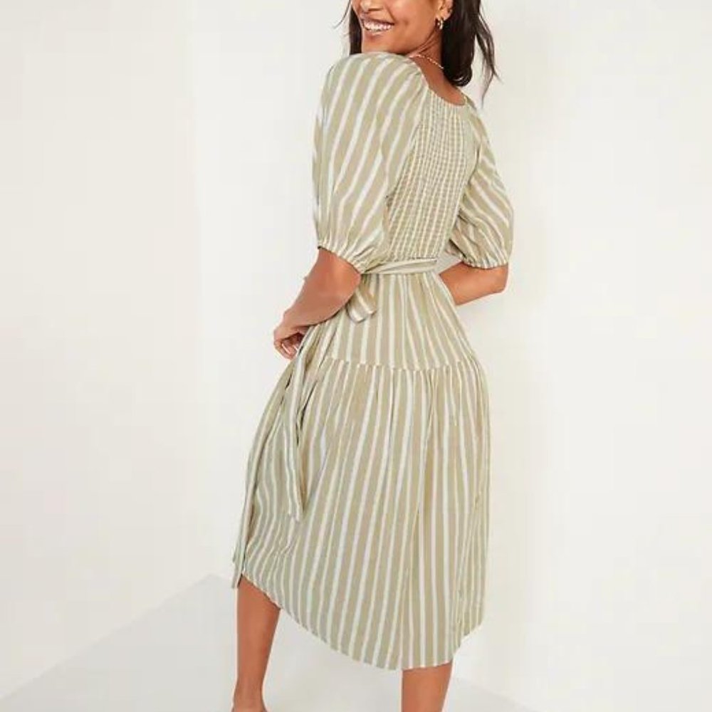 Old Navy Waist-Defined Striped Tie-Belt Midi Wrap Dress for Women New - Picture 2 of 2